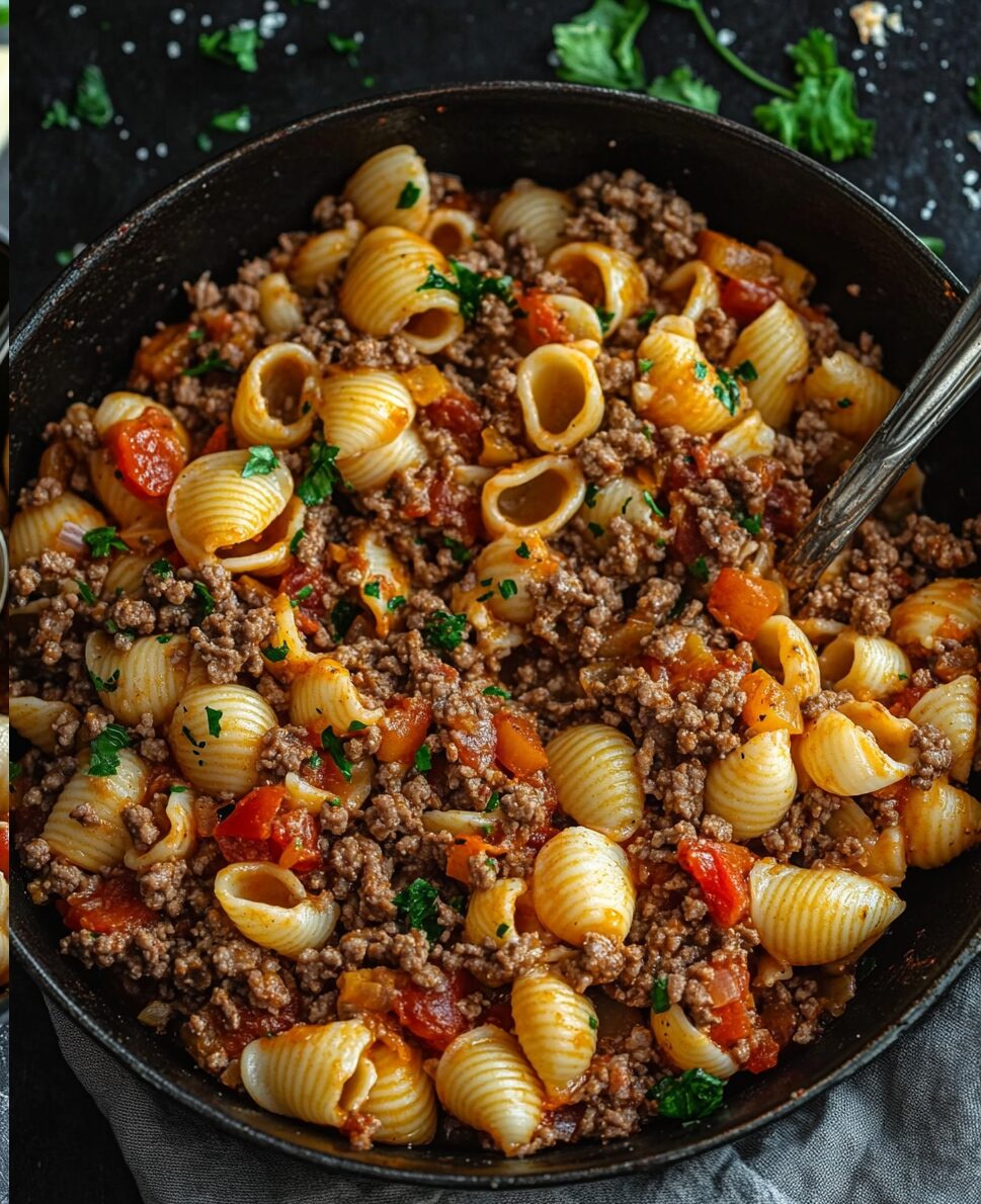 Simple Ground Beef Shells Skillet - Recipe Amelia