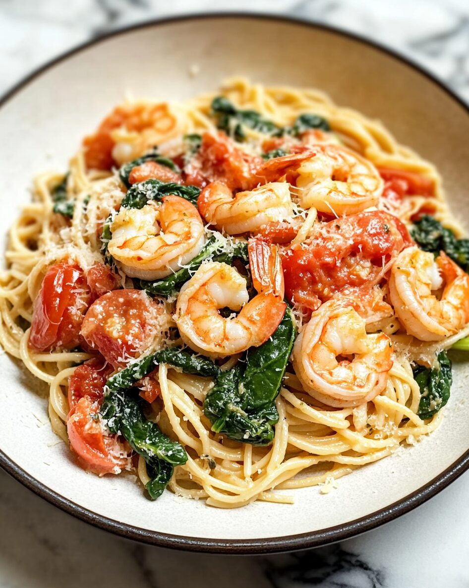Tomato Spinach Shrimp Pasta
