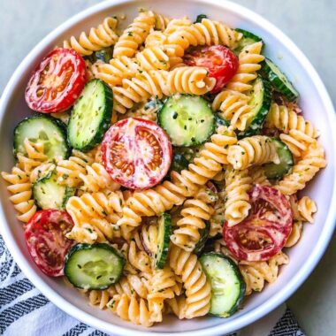 Creamy Tomato Cucumber Pasta Salad
