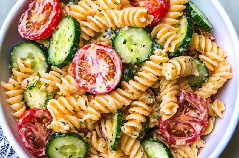 Creamy Tomato Cucumber Pasta Salad