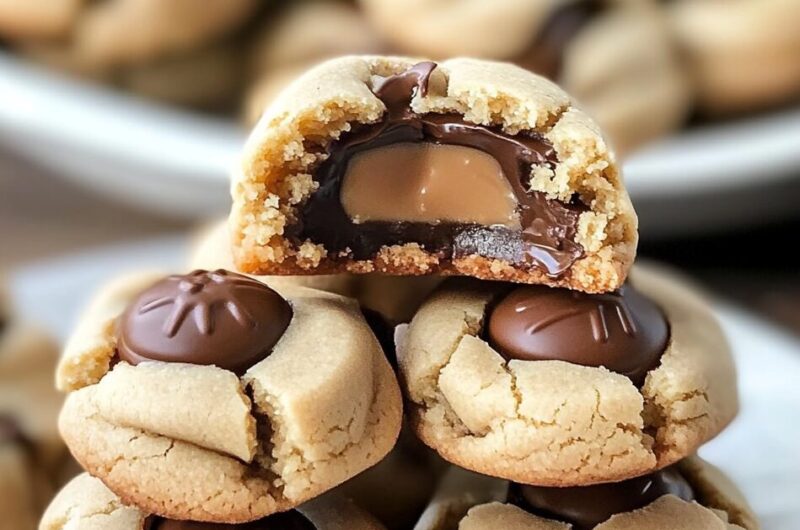 Reese’s Cup Stuffed Peanut Butter Blossom Cookies