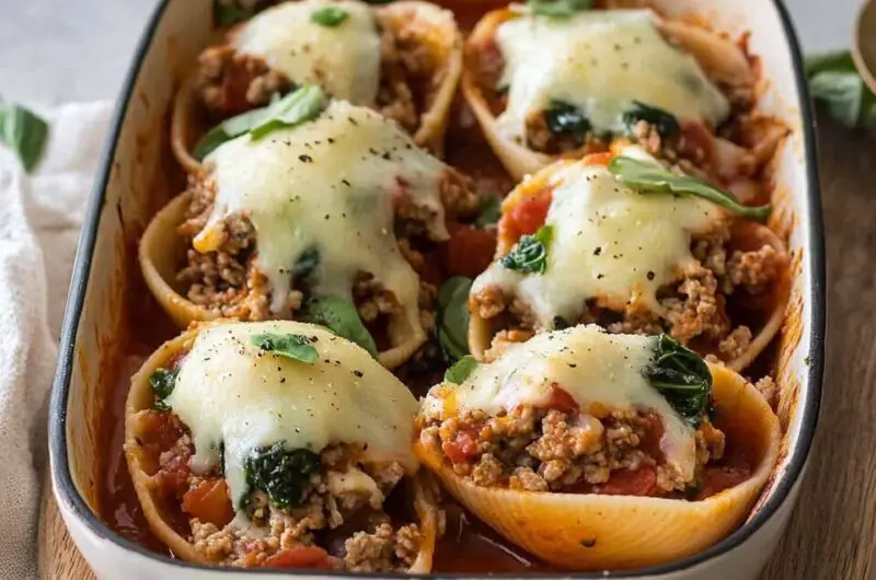 Healthy Stuffed Shells with Ground Turkey and Spinach