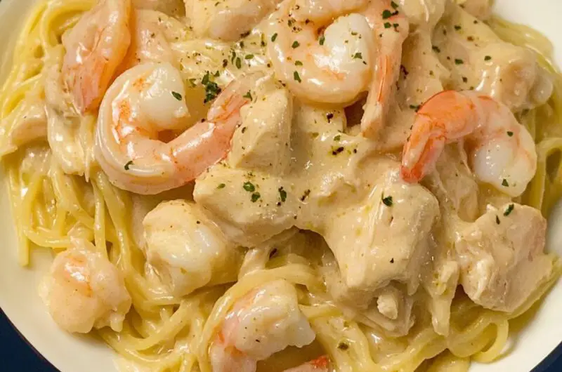 Olive Garden-Inspired Chicken and Shrimp Carbonara