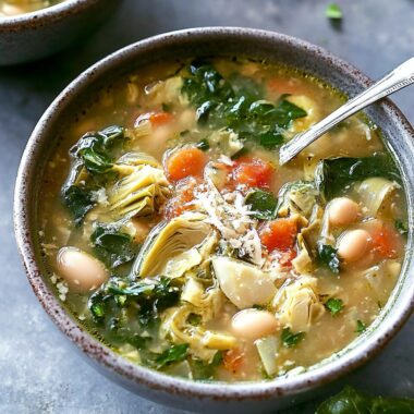 White Bean, Artichoke, and Baby Greens Soup