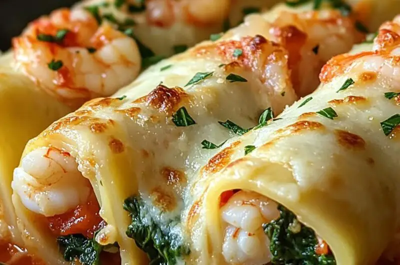 Shrimp and Spinach Stuffed Pasta Rolls