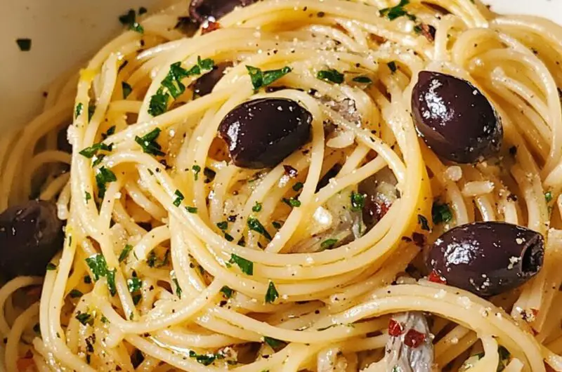 Spaghetti with Garlic, Anchovies, and Olives