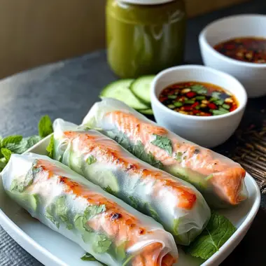Vietnamese Baked Salmon Spring Rolls
