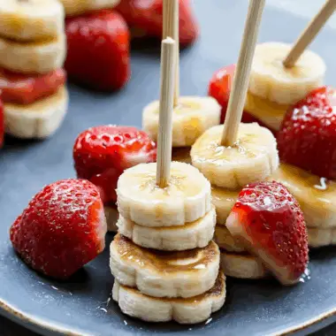 Strawberry Banana Pancake Skewers 2 Strawberry Banana Pancake Skewers