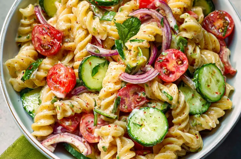 Best Creamy Tomato Cucumber Pasta Salad