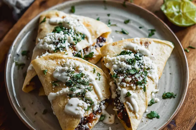 Tetelas with Black Beans and Quesillo