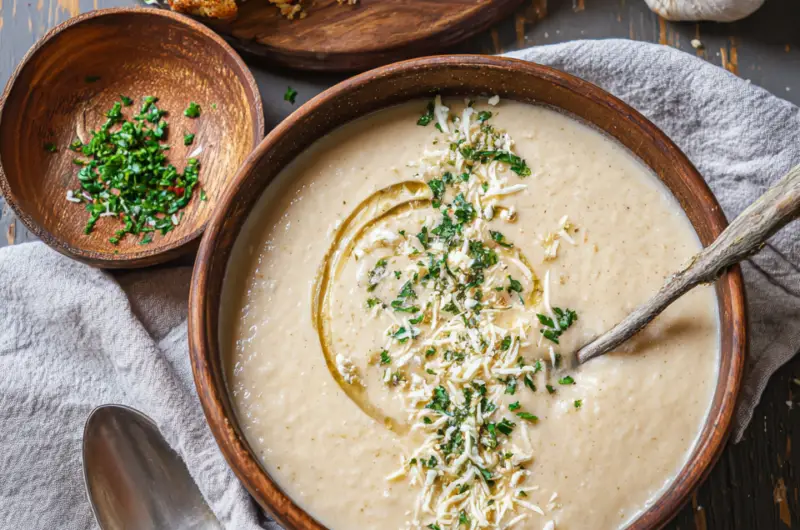 Asiago Roasted Garlic Cauliflower Soup