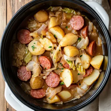 Slow Cooker Potatoes, Cabbage, and Kielbasa