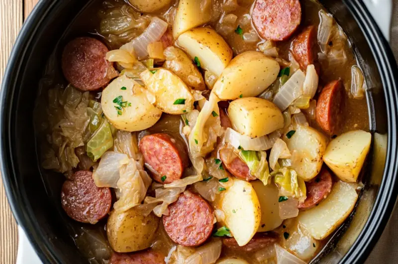 Slow Cooker Potatoes, Cabbage, and Kielbasa