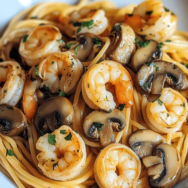 Mushroom Garlic Shrimp Pasta
