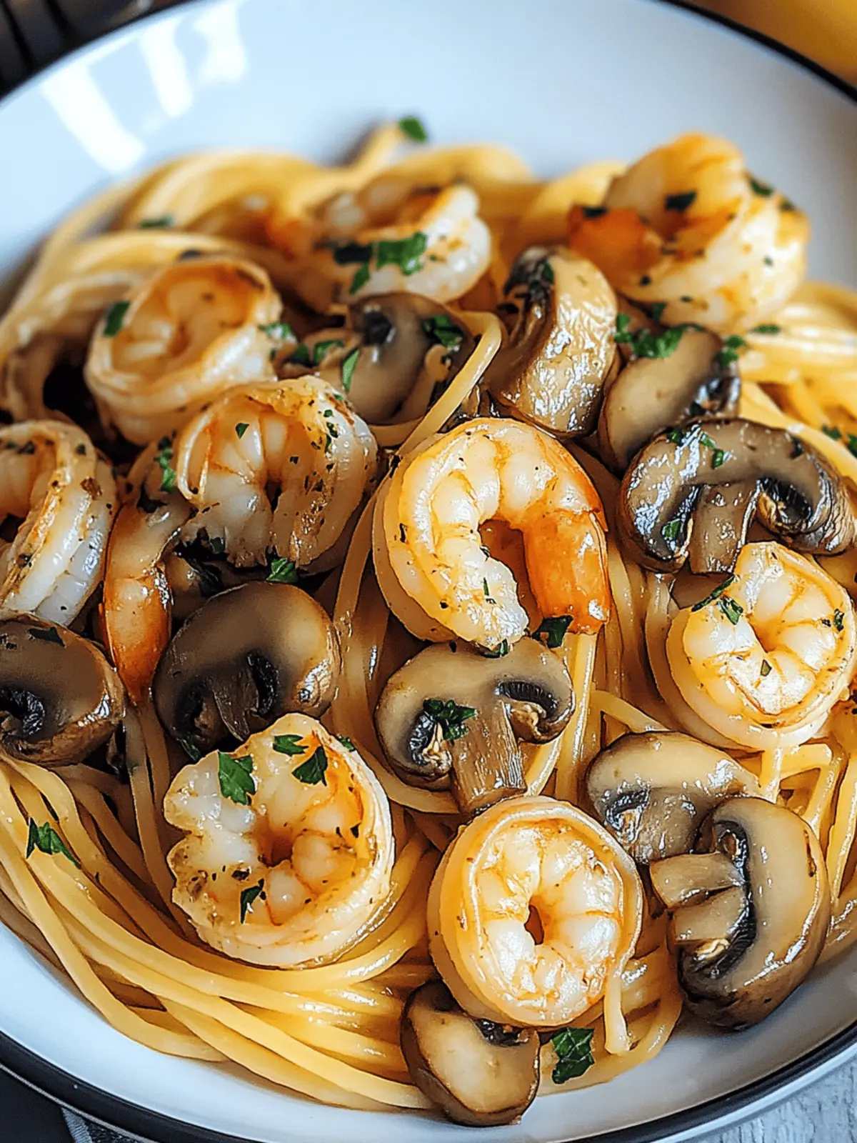 Mushroom Garlic Shrimp Pasta
