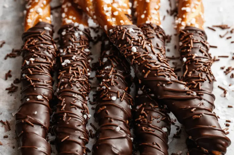 Caramel Chocolate Dipped Pretzel Rods