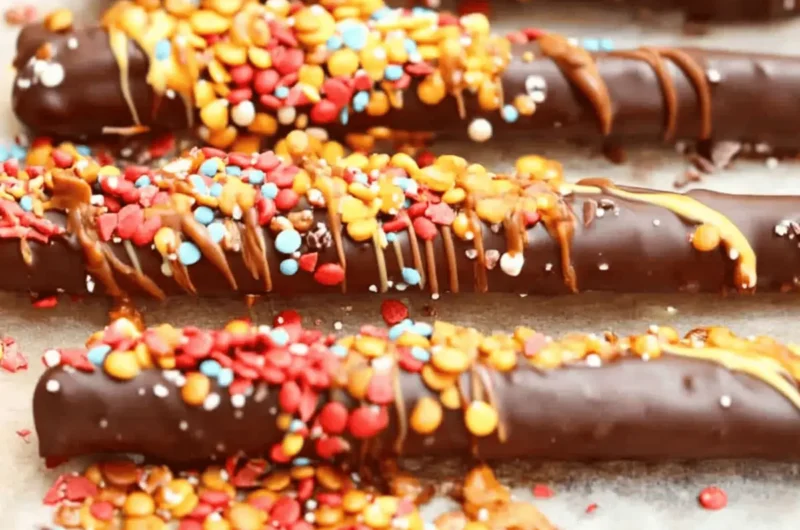 Chocolate Covered Pretzel Rods with Fun Fall Sprinkles 1 Chocolate Covered Pretzel Rods