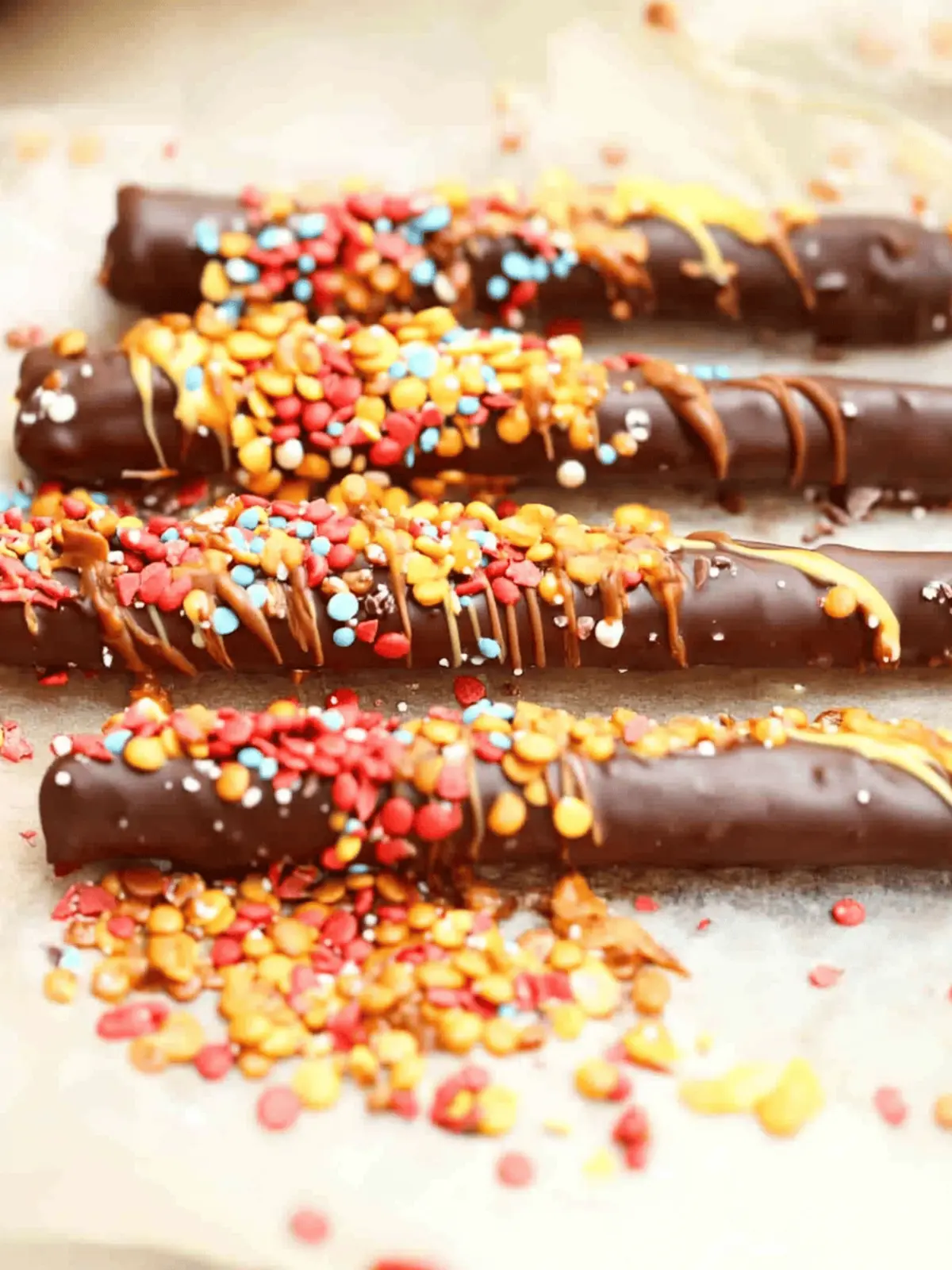 Chocolate Covered Pretzel Rods with Fun Fall Sprinkles 5 Chocolate Covered Pretzel Rods
