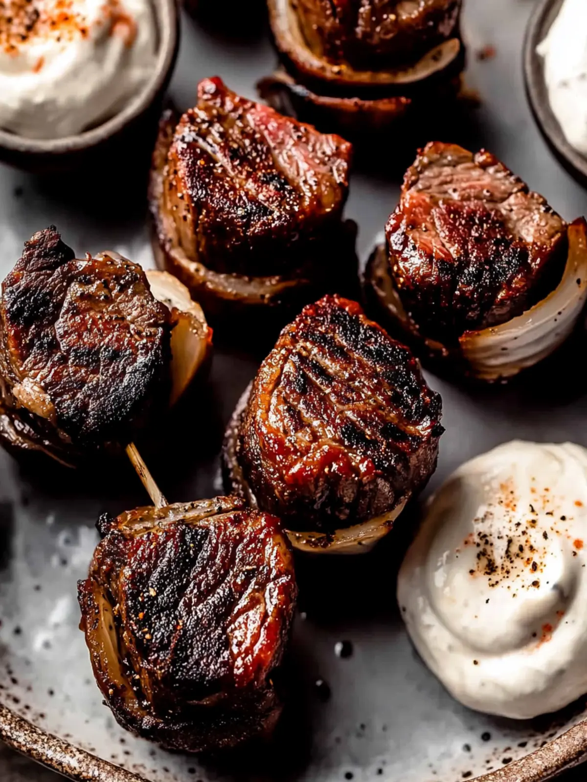 Savory Filet Mignon Bites with Creamy Horseradish Dip 3 Filet Mignon Bites