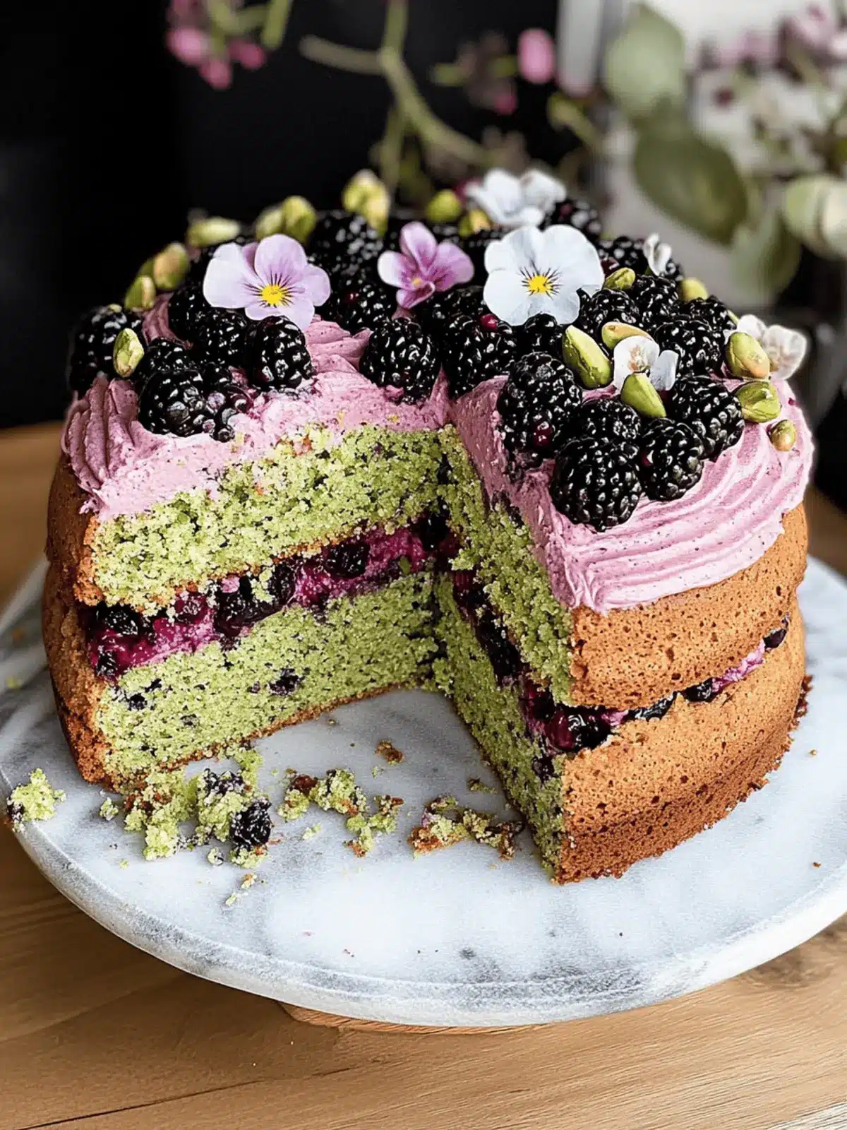 Pistachio and Blackberry Olive Oil Cake