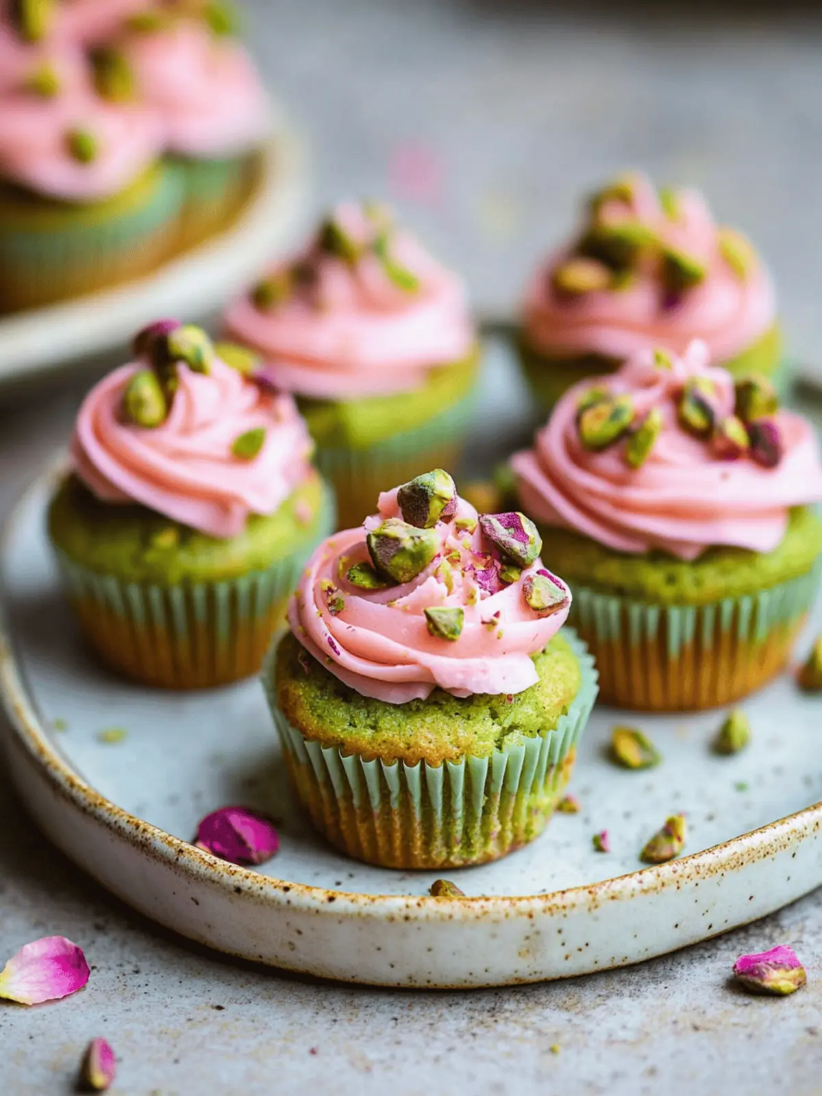 Vegan Mini Rose Pistachio Cupcakes