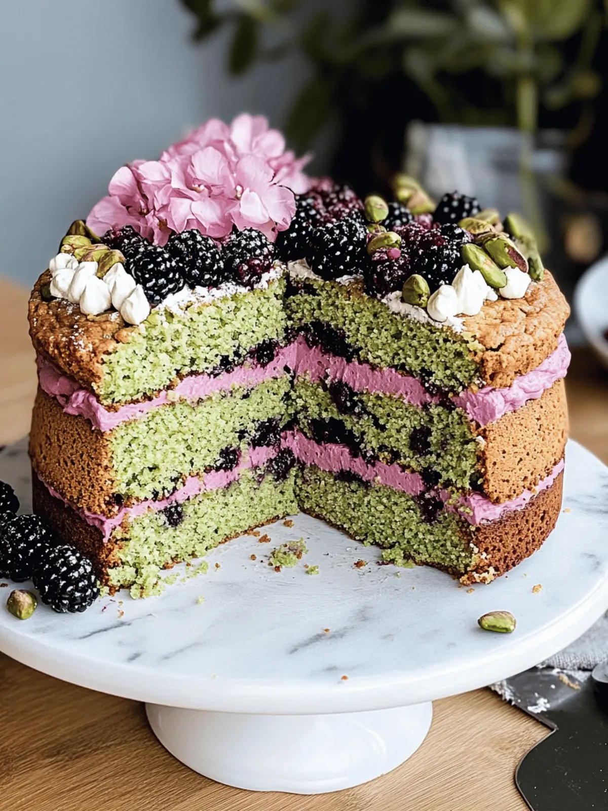 Pistachio and Blackberry Olive Oil Cake