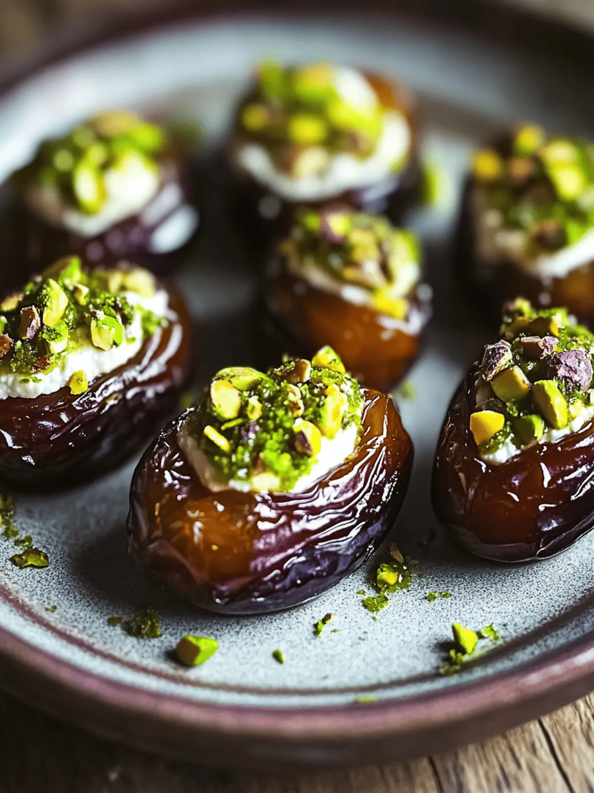 Honey Pistachio Ricotta Stuffed Dates