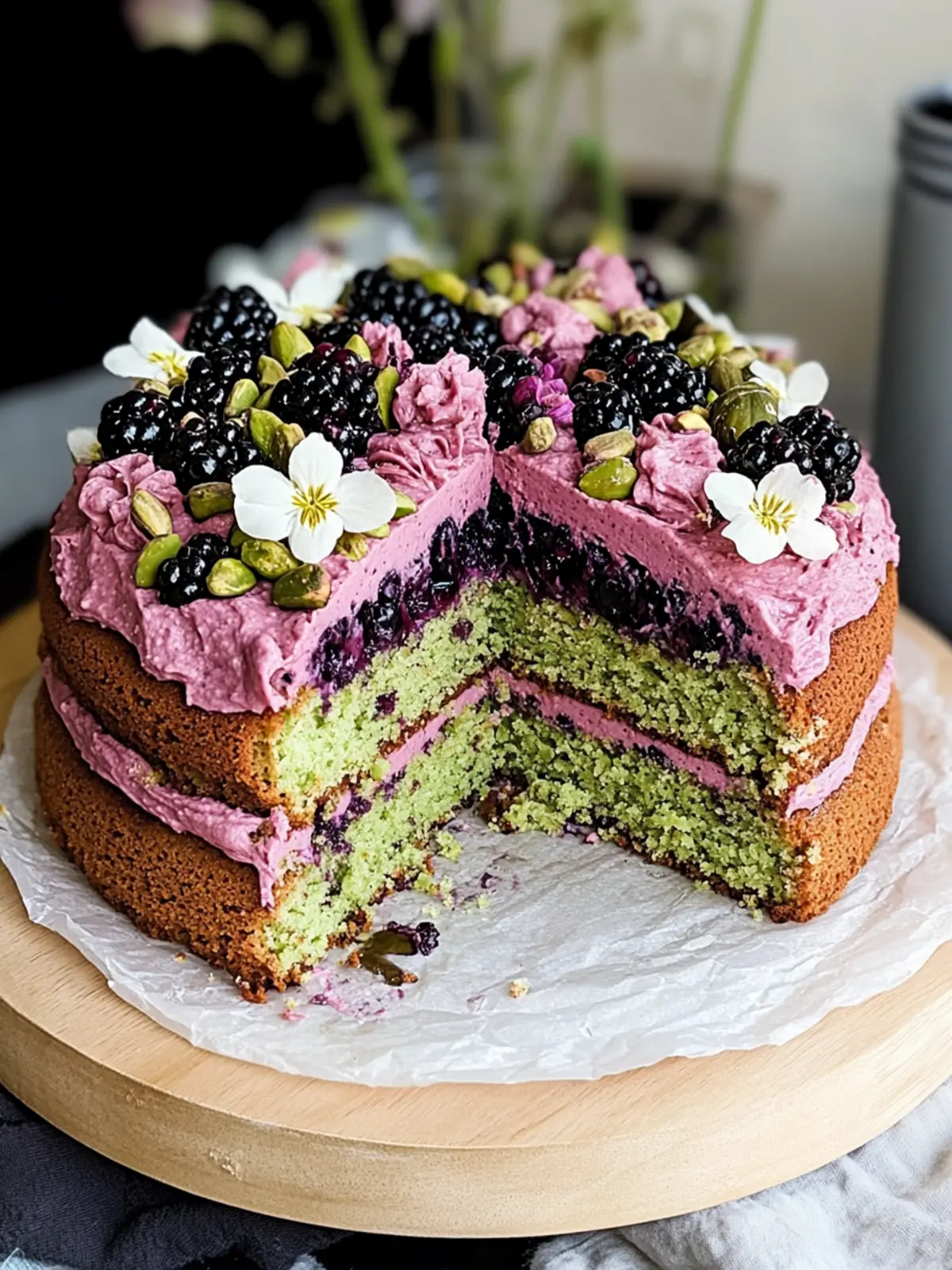 Pistachio and Blackberry Olive Oil Cake