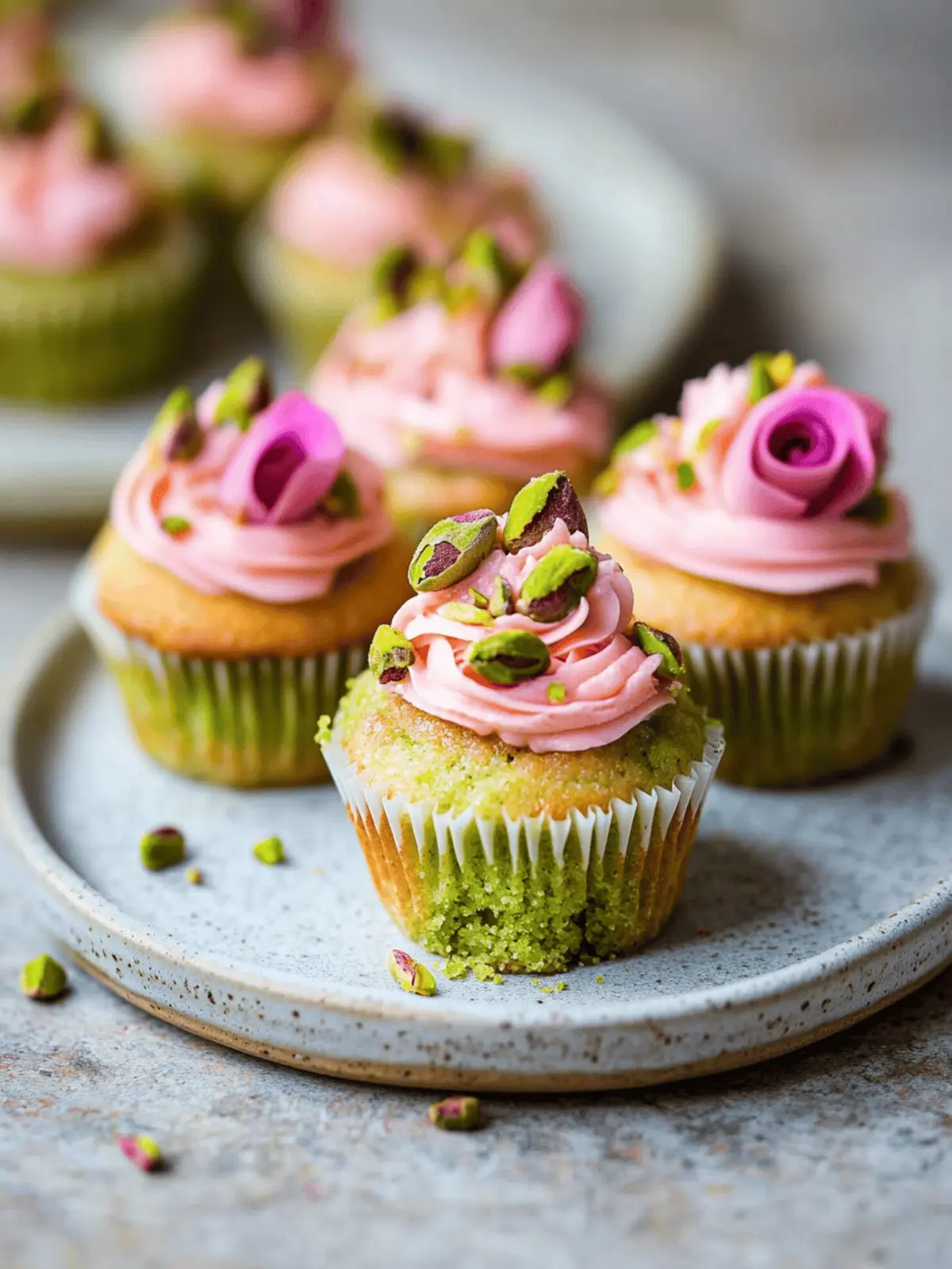 Vegan Mini Rose Pistachio Cupcakes