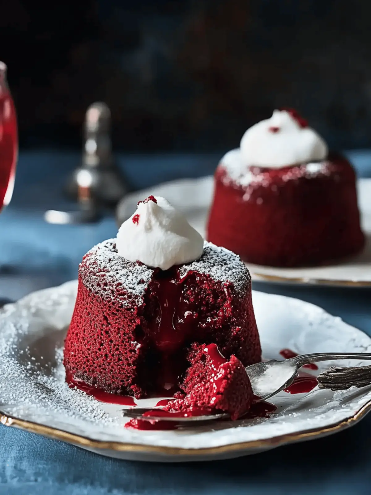 Irresistible Molten Red Velvet Cakes with Creamy Topping 2 Molten Red Velvet Cakes