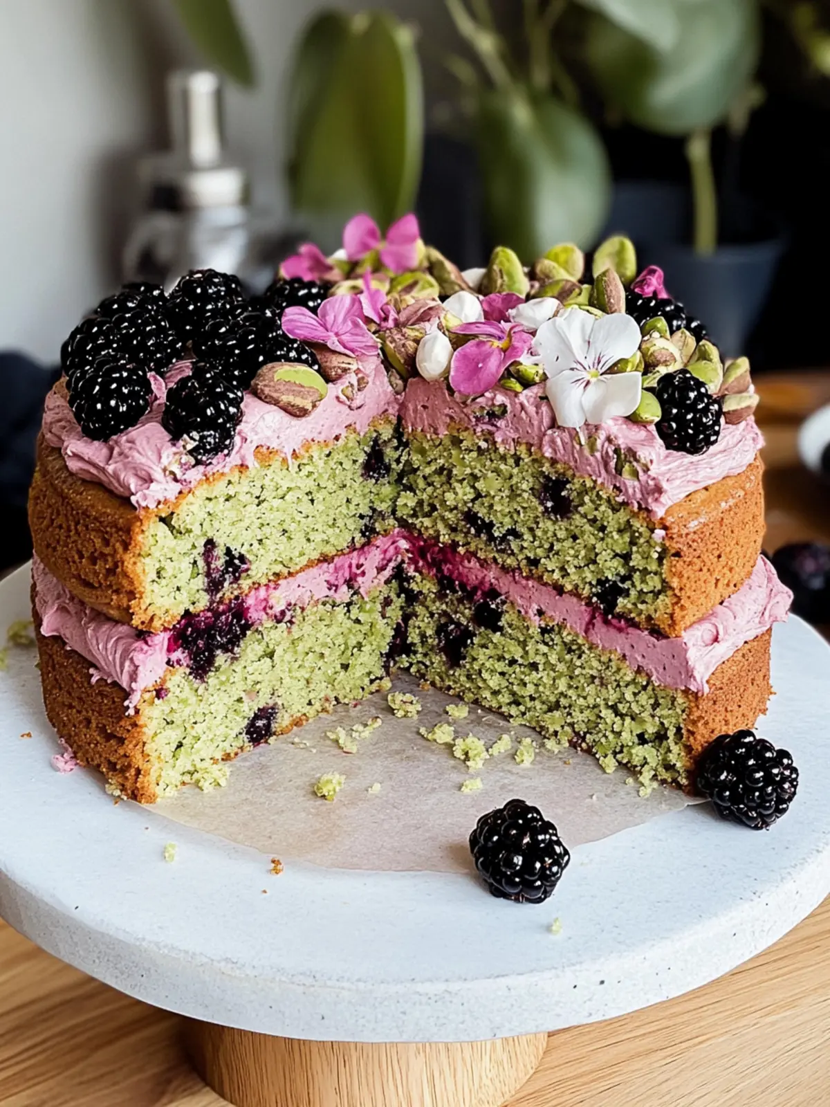 Pistachio and Blackberry Olive Oil Cake