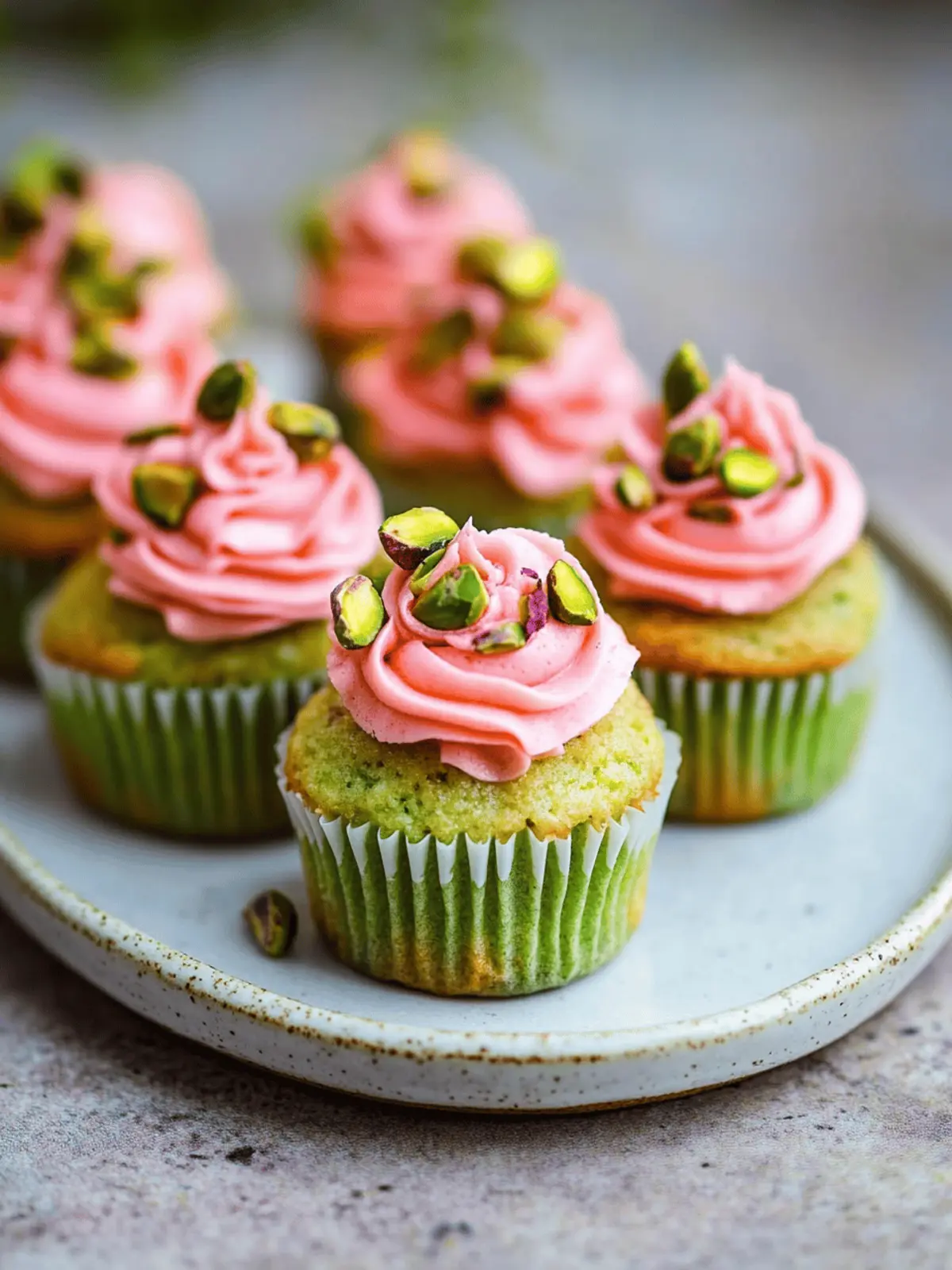 Vegan Mini Rose Pistachio Cupcakes