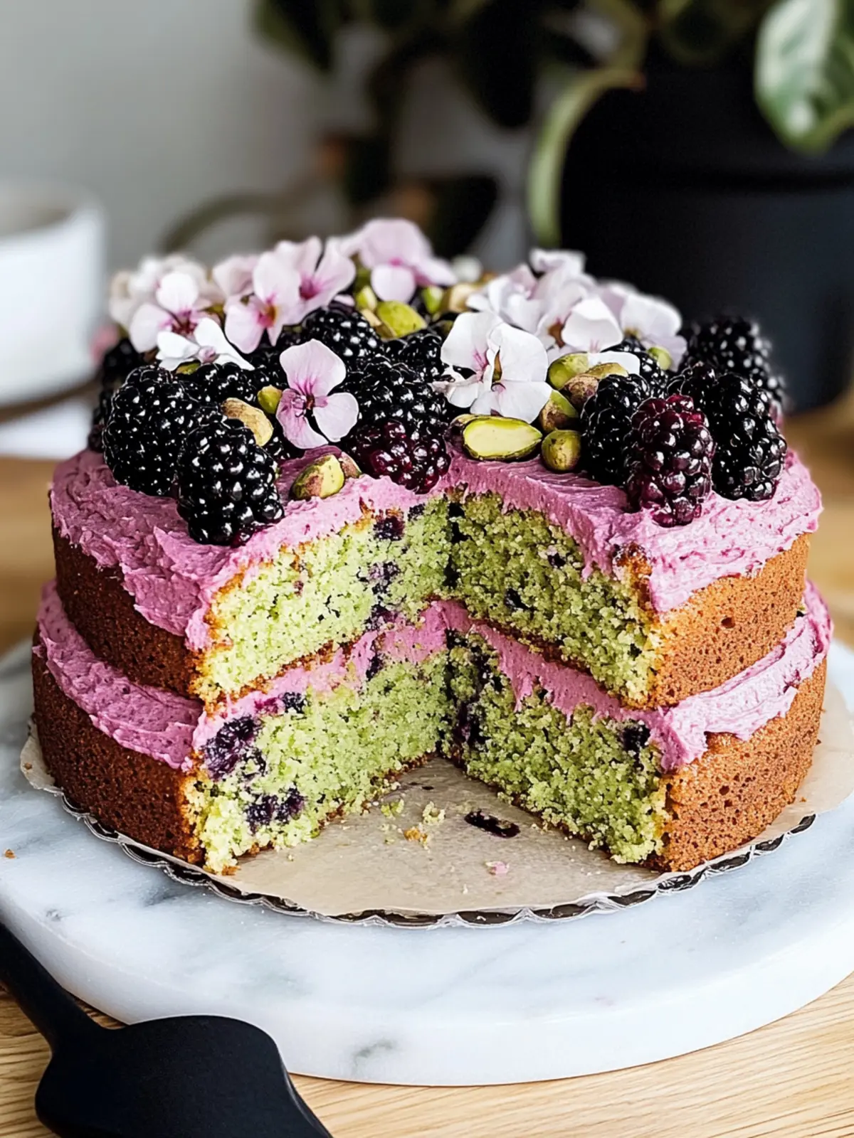 Pistachio and Blackberry Olive Oil Cake