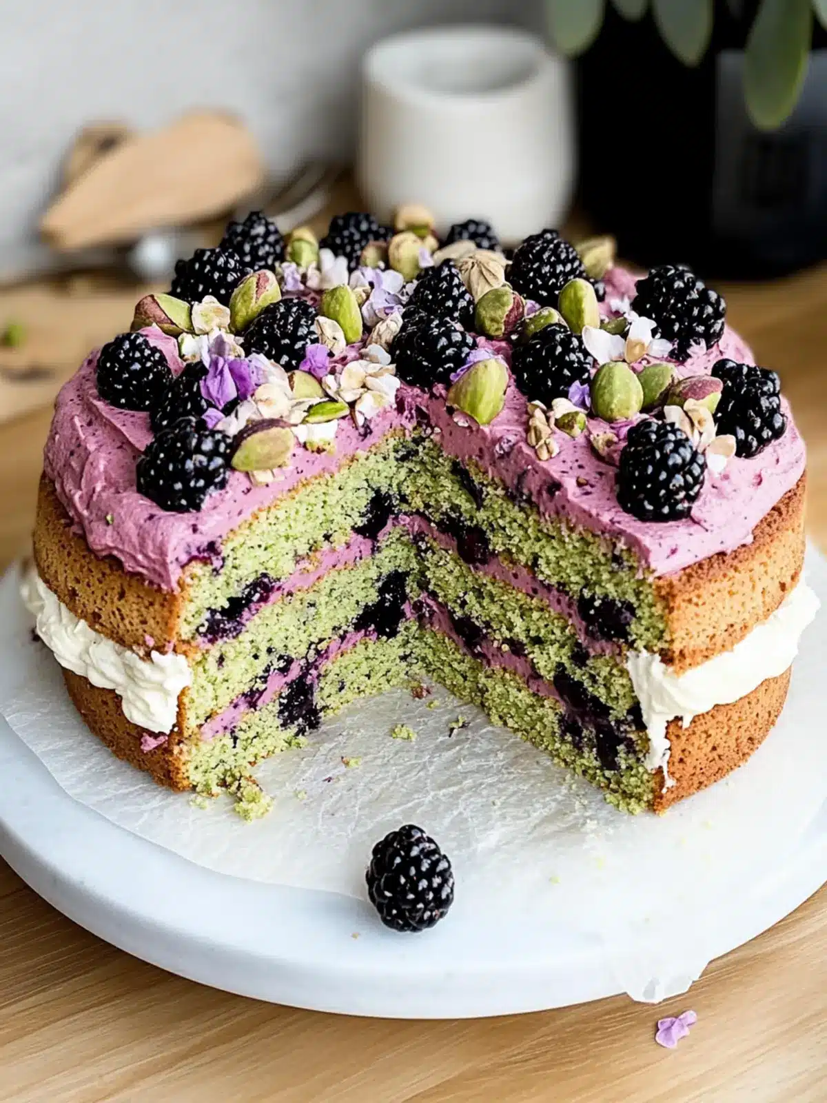 Pistachio and Blackberry Olive Oil Cake