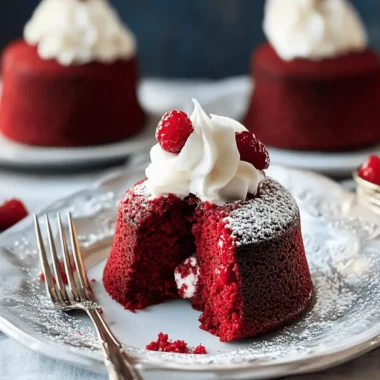 Irresistible Molten Red Velvet Cakes with Creamy Topping 9 Molten Red Velvet Cakes