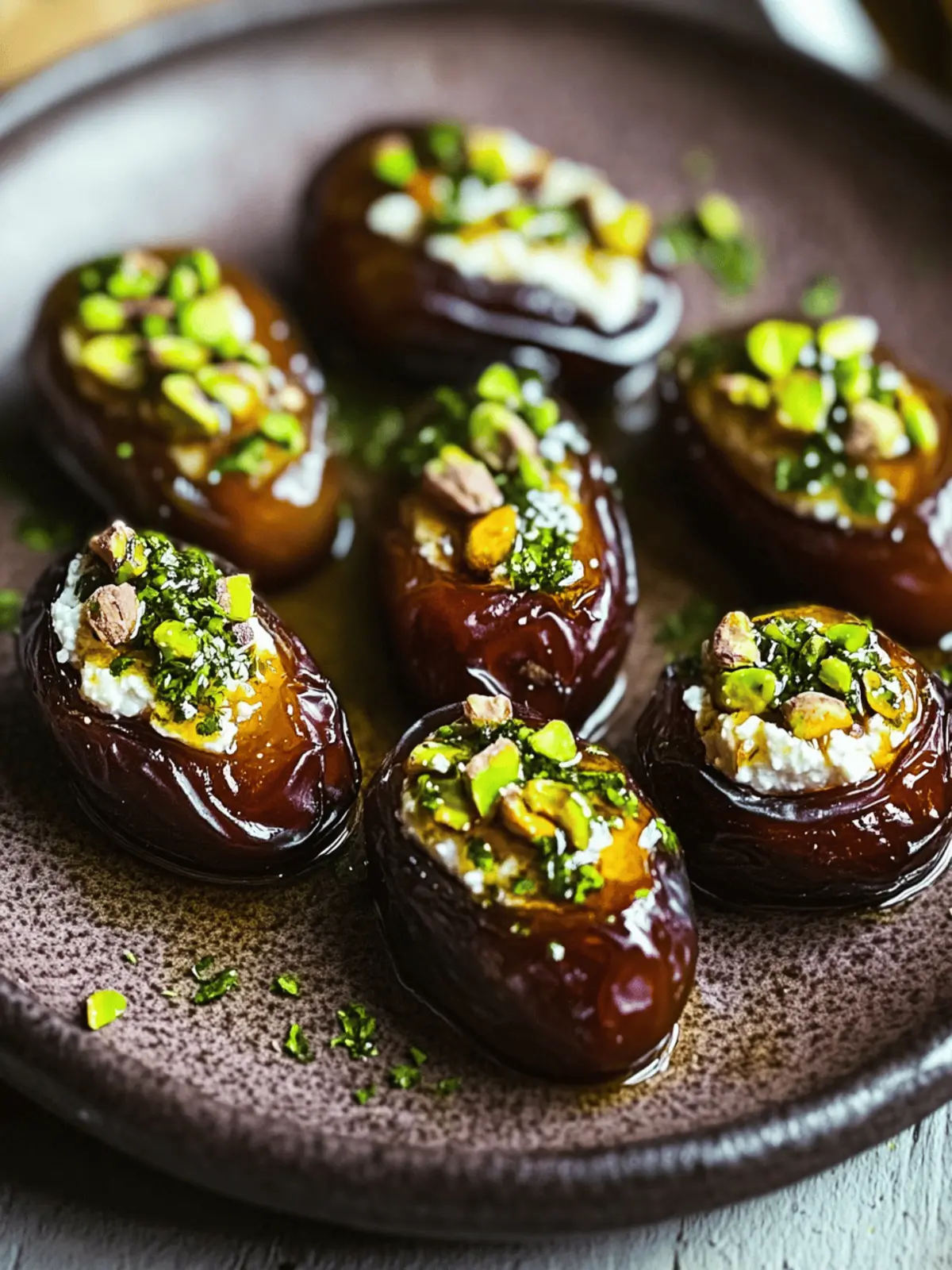 Honey Pistachio Ricotta Stuffed Dates