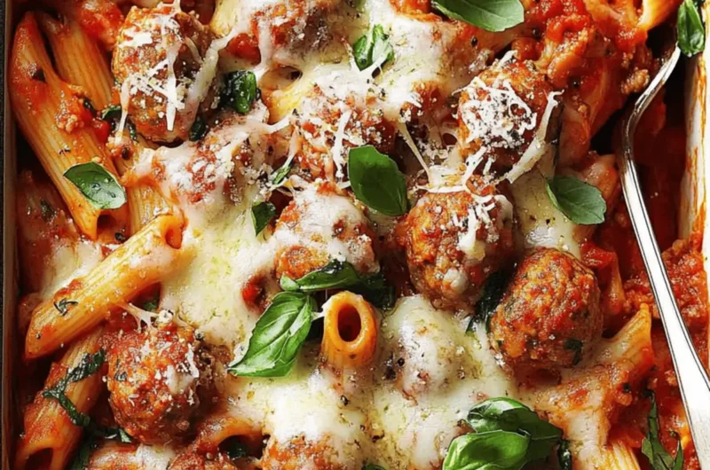 Three-Cheese Meatball Mostaccioli