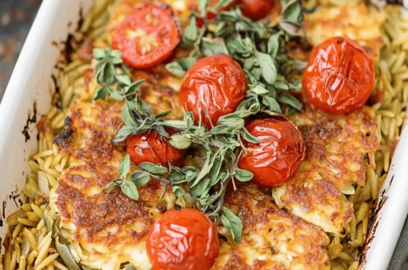 Baked Orzo with Artichokes, Tomato, and Halloumi