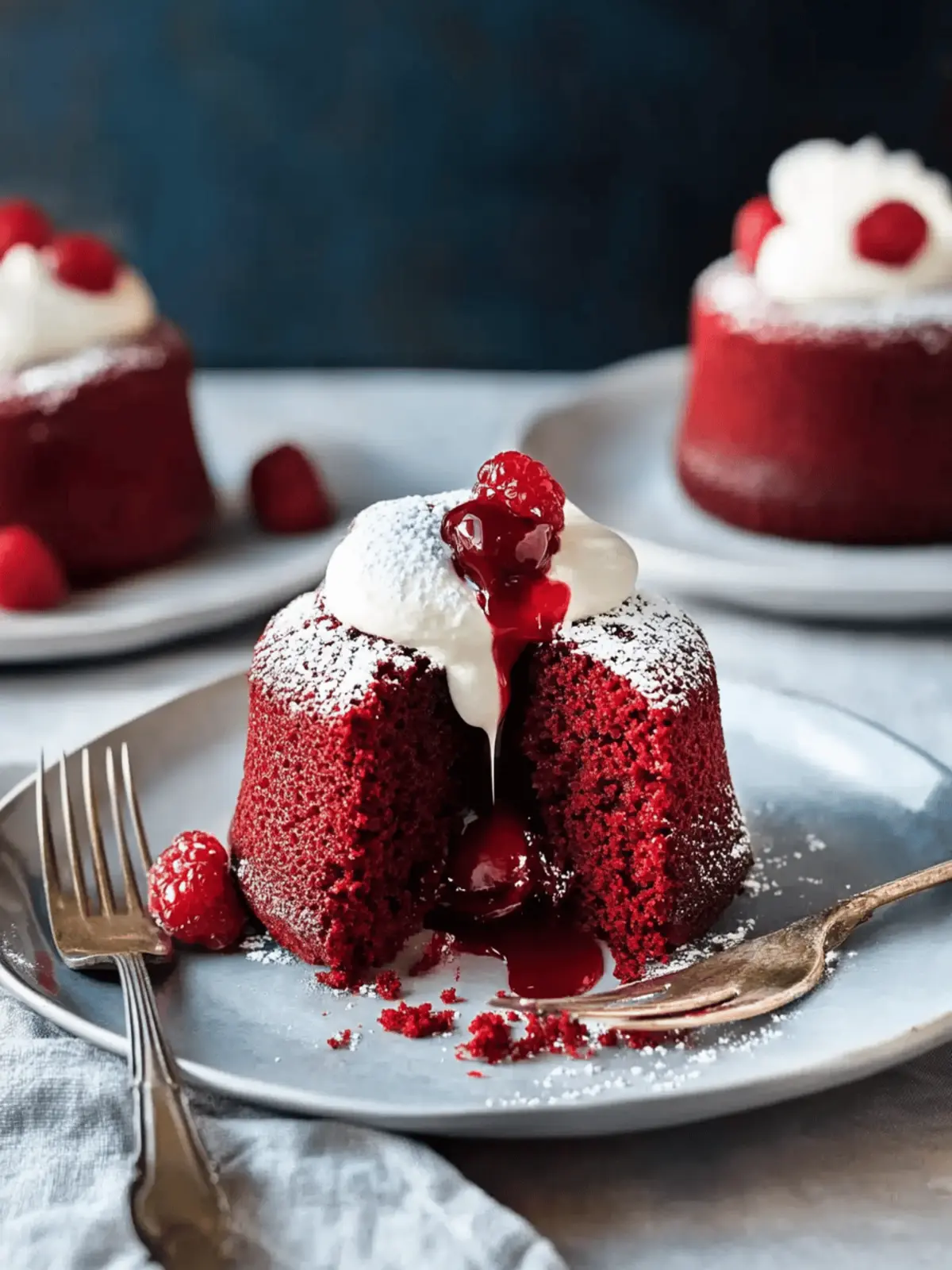 Irresistible Molten Red Velvet Cakes with Creamy Topping 3 Molten Red Velvet Cakes