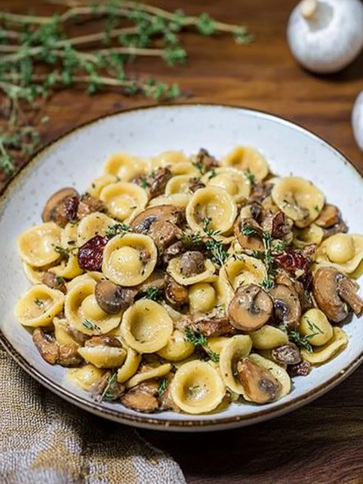 Orecchiette with Mushroom Thyme Sauce