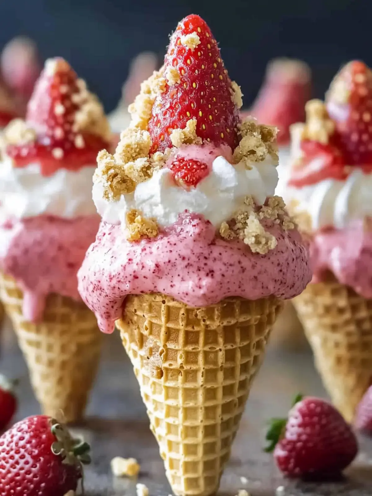 Strawberry Crunch Cheesecake Cones