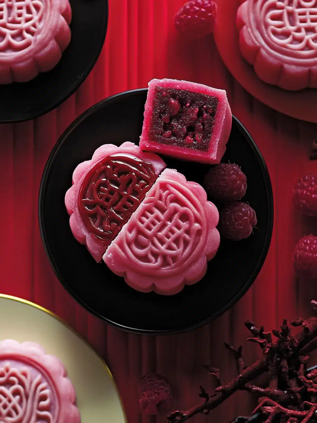 Raspberry Chocolate Snowskin Mooncakes