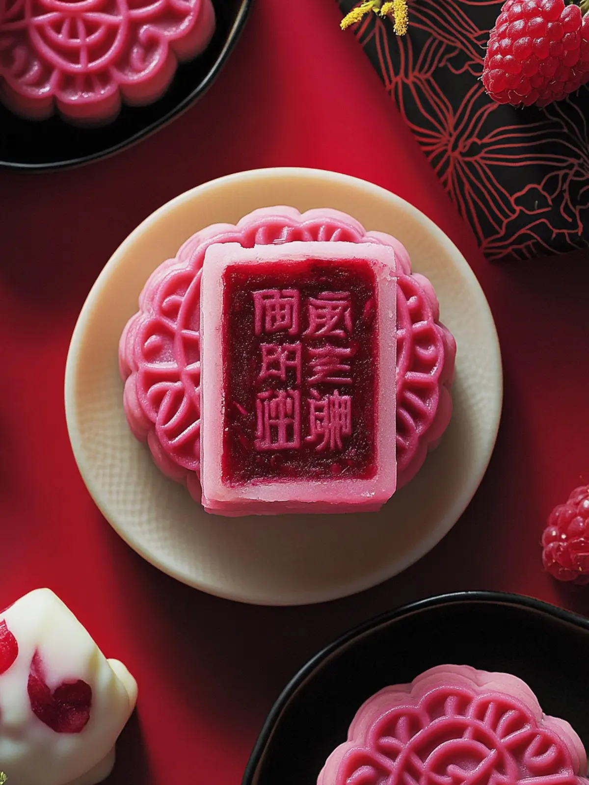 Raspberry Chocolate Snowskin Mooncakes
