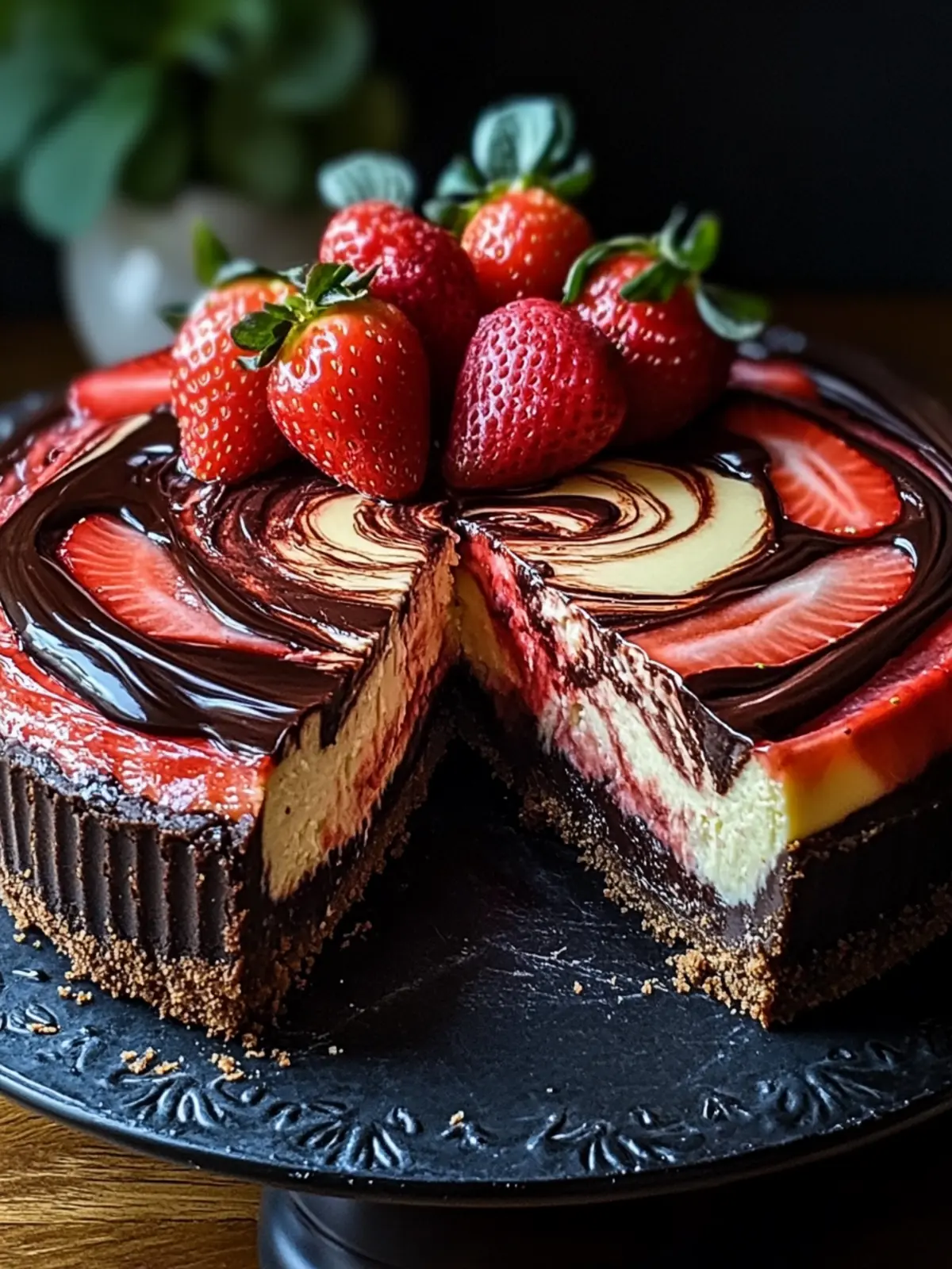 Chocolate Strawberry Swirl Cheesecake