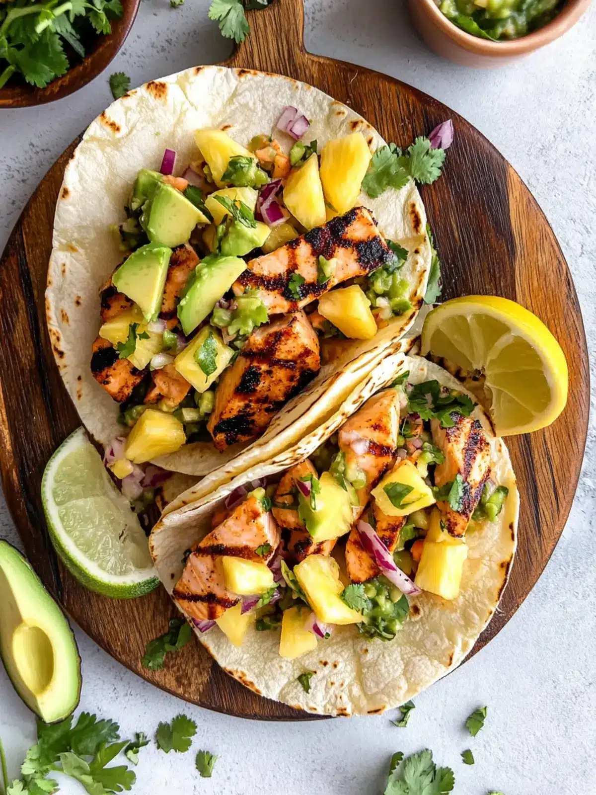 Salmon Tacos & Pineapple Avocado Salsa