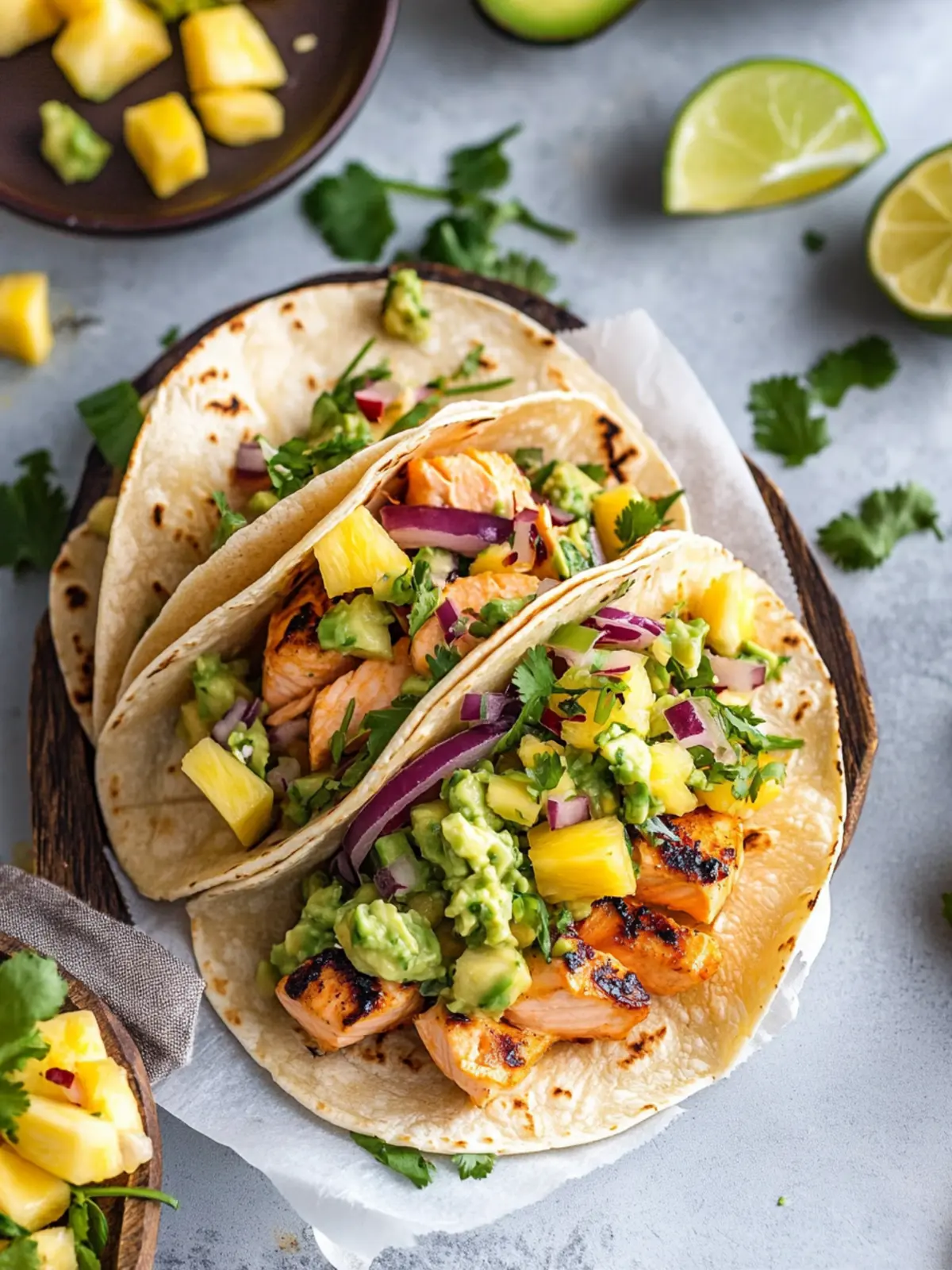 Salmon Tacos & Pineapple Avocado Salsa