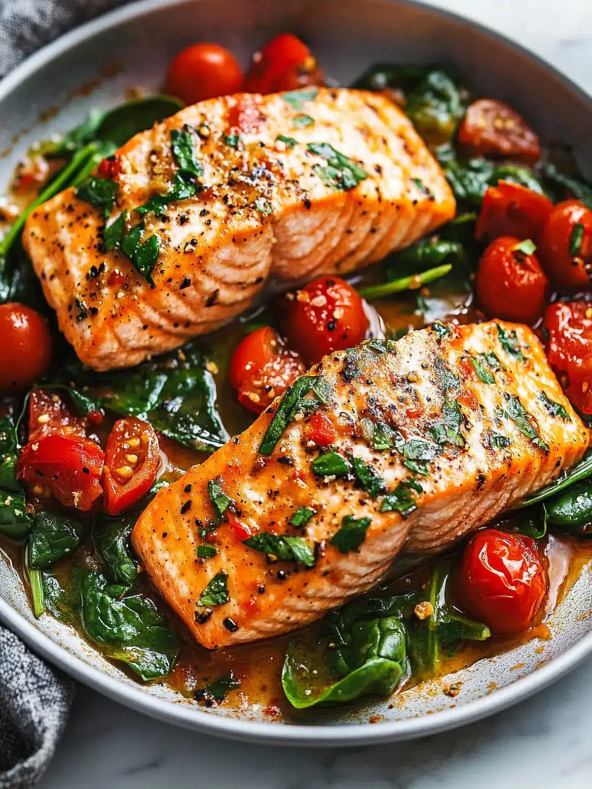 Tuscan Garlic Salmon with Spinach and Tomato
