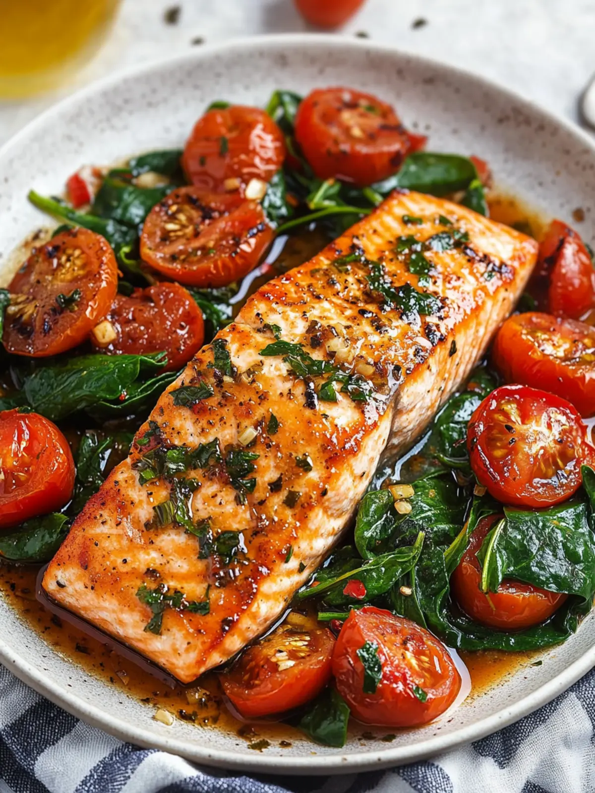 Tuscan Garlic Salmon with Spinach and Tomato