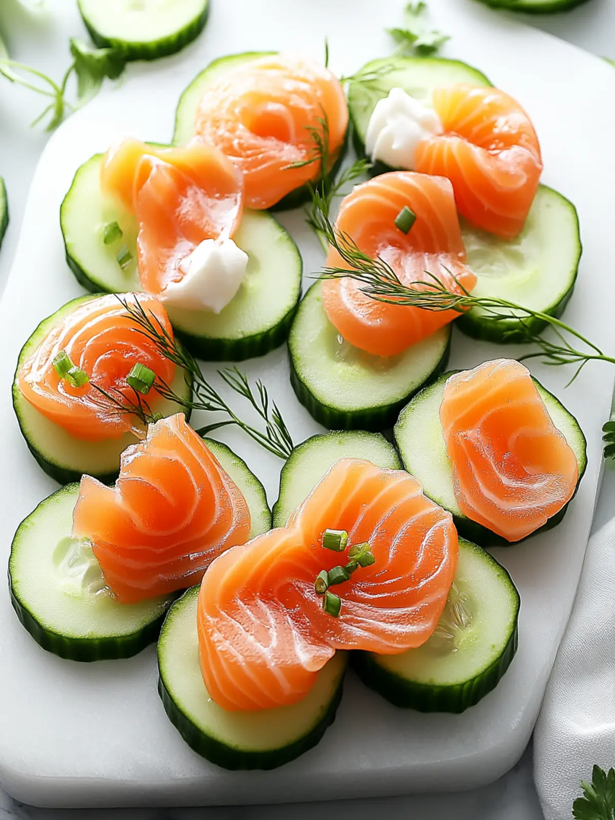 Cucumber Slices with Smoked Salmon Hearts