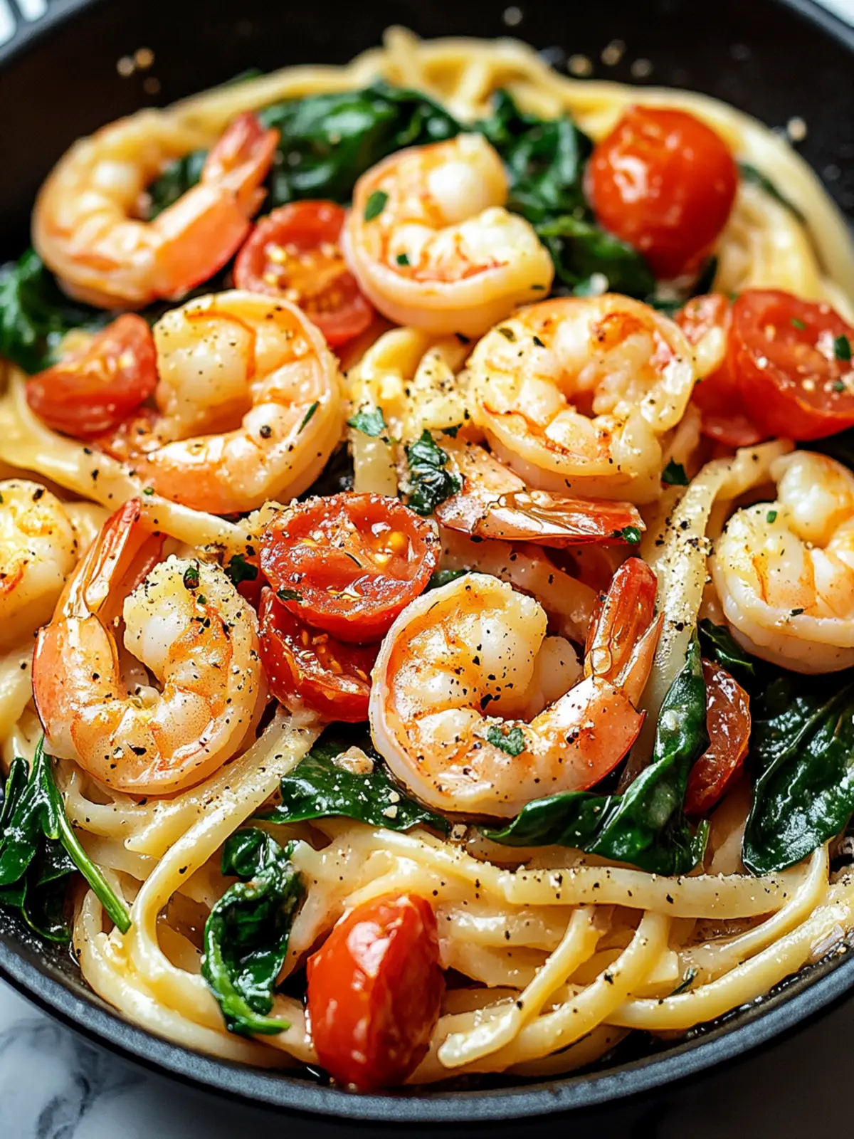 Tomato Spinach Shrimp Pasta
